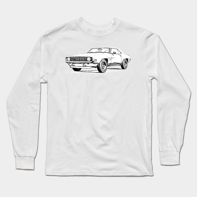 Camaro 69 Wireframe Long Sleeve T-Shirt by Auto-Prints